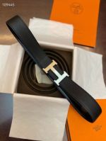1:1  Hermes  Black Leather Belt  with Silver 'H' buckle Palladium Buckle 3.8cm